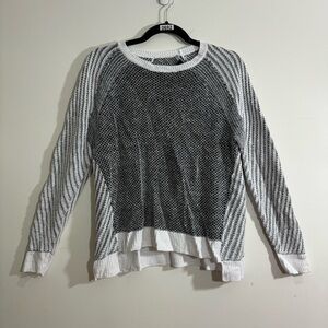 Eileen Fisher Linen Silk Cotton Open Knit Raglan Sweater Black White M